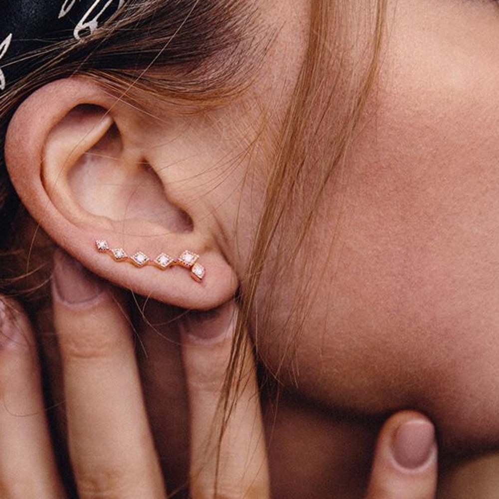 Rose gold earring crawler and stud set
